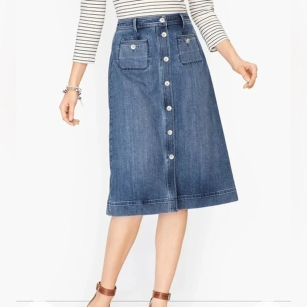 Talbots Womens Stretch Denim Button down skirt size 4P